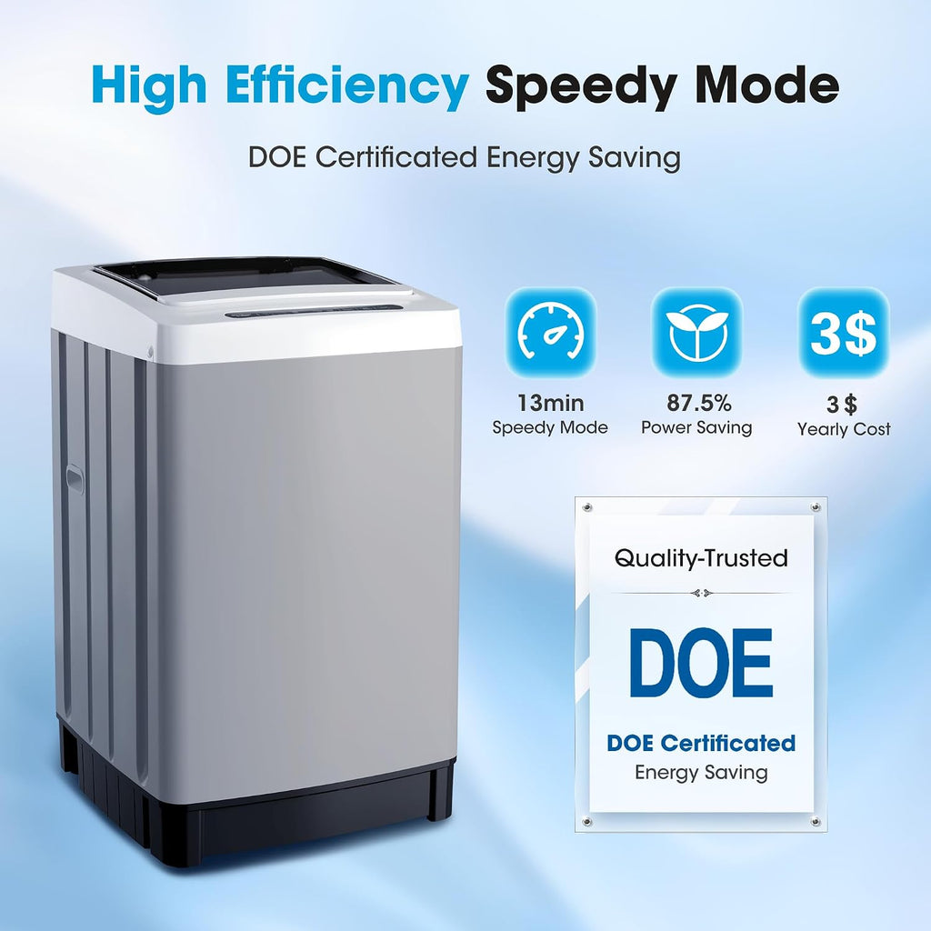20lbs Portable Washing Machine, Full-Automatic Portable Washer with 10 Wash Cycles, Top Load Clothes Washer with Drain Pump for Apartment Bathroom, Dorms, RVs