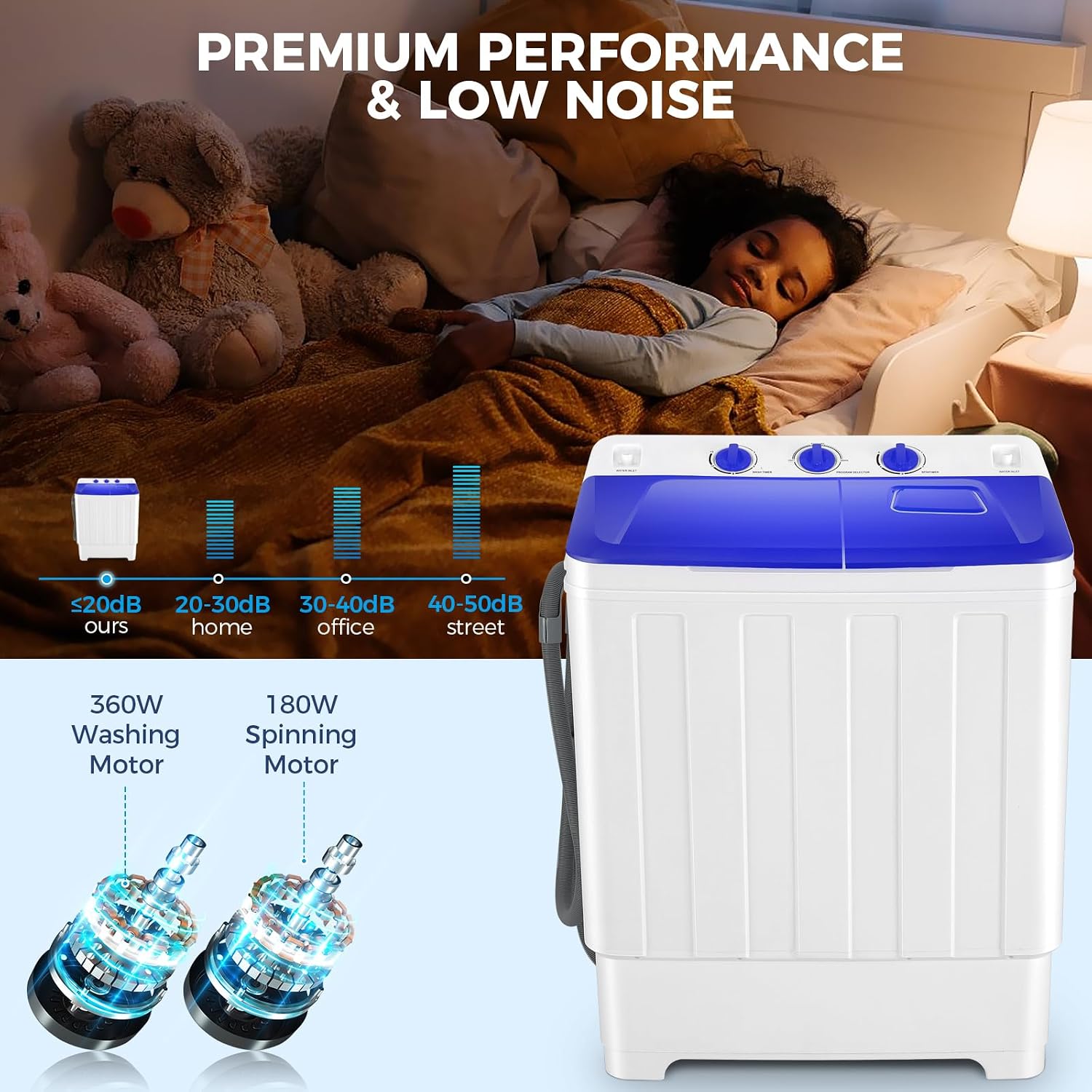 Nictemaw Portable Washing Machine, 30Lbs Portable Washer Machine, Twin Tub Compact Laundry Machine with Drain Pump, Semi-Automatic 19Lbs Washer and 11Lbs Spinner Combo for Apartments, Dorms, RVs