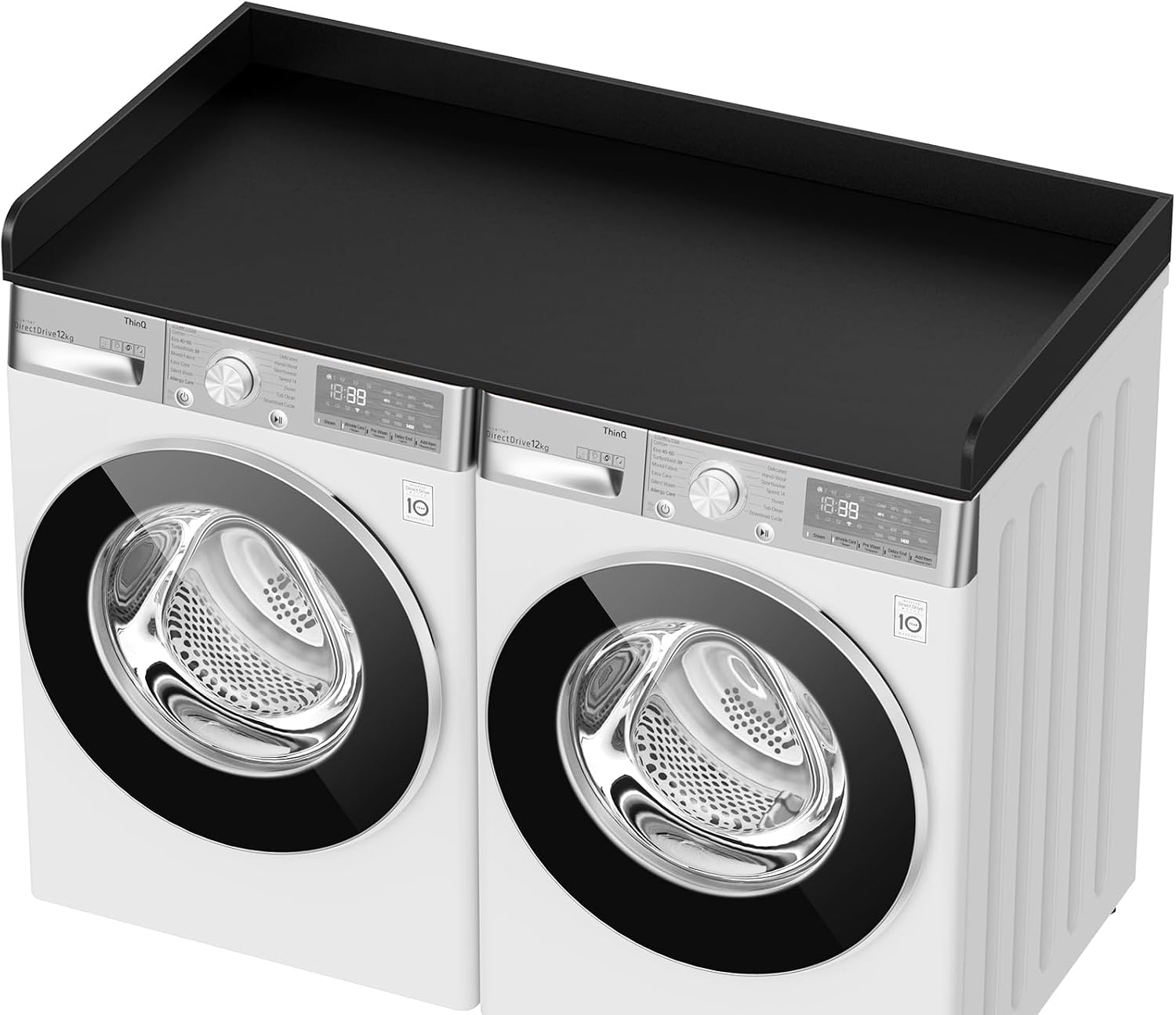 Washer Dryer Countertop, 27.5' D x 54' W Washer and Dryer Topper Covers with Edge Rails, Wood Laundry Room Countertop Shelves for Laundry Room Organization and Storage (Black)