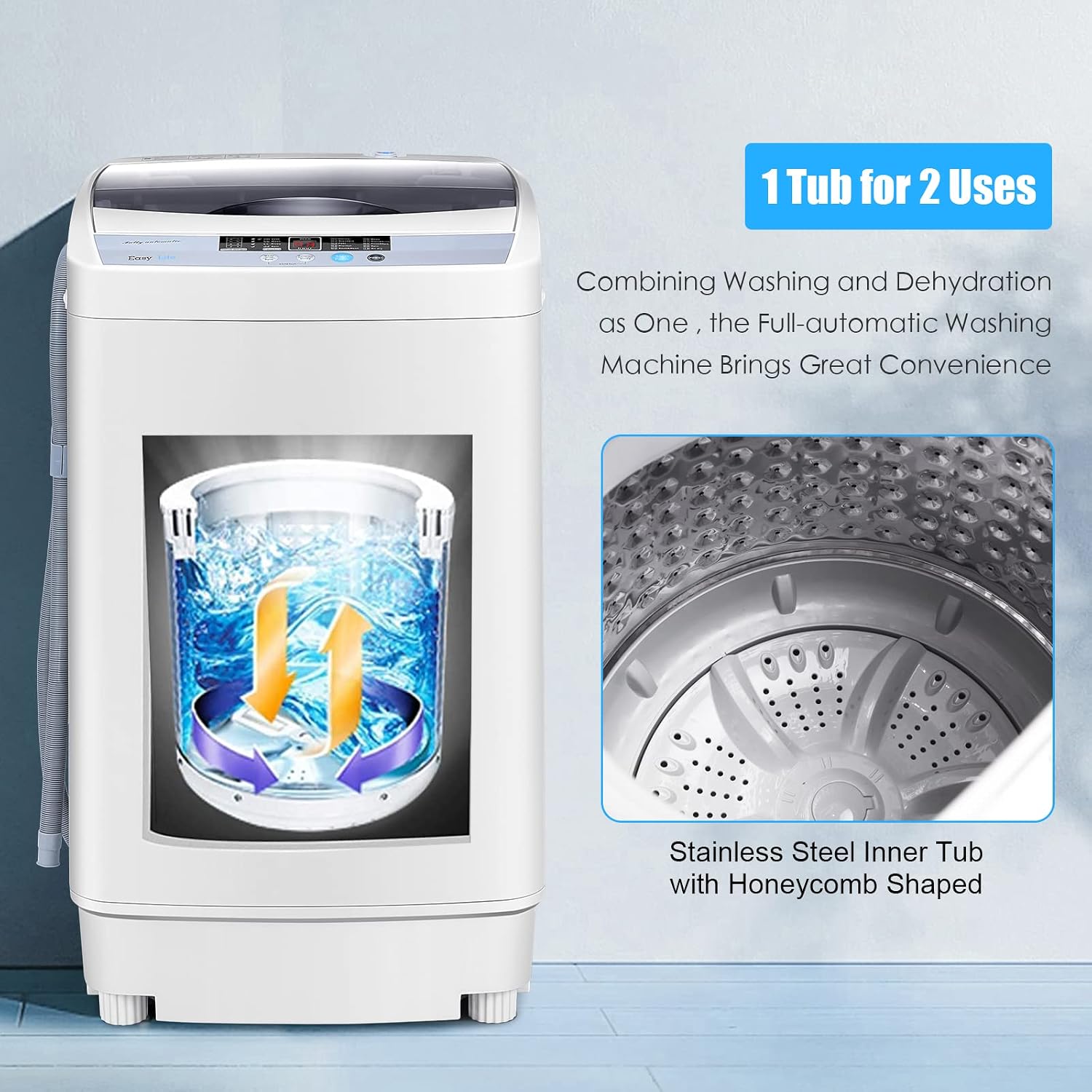 COSTWAY Portable Washing Machine, 12 Lbs Capacity Full-automatic Washer with 10 Wash Programs, LED Display, 8 Water Levels, Compact Laundry Washer and Dryer Combo for Home, Apartment, Dorm, RVs