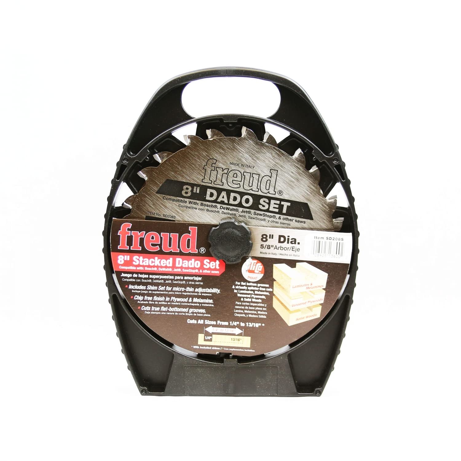 Freud Pro Dado Set with Premium Tico Hi-Density Carbide Crosscutting Blend for Maximum Performance - 8' Diameter, 12 Teeth, 5/8' Arbor, 6000 Max RPM - SD208S