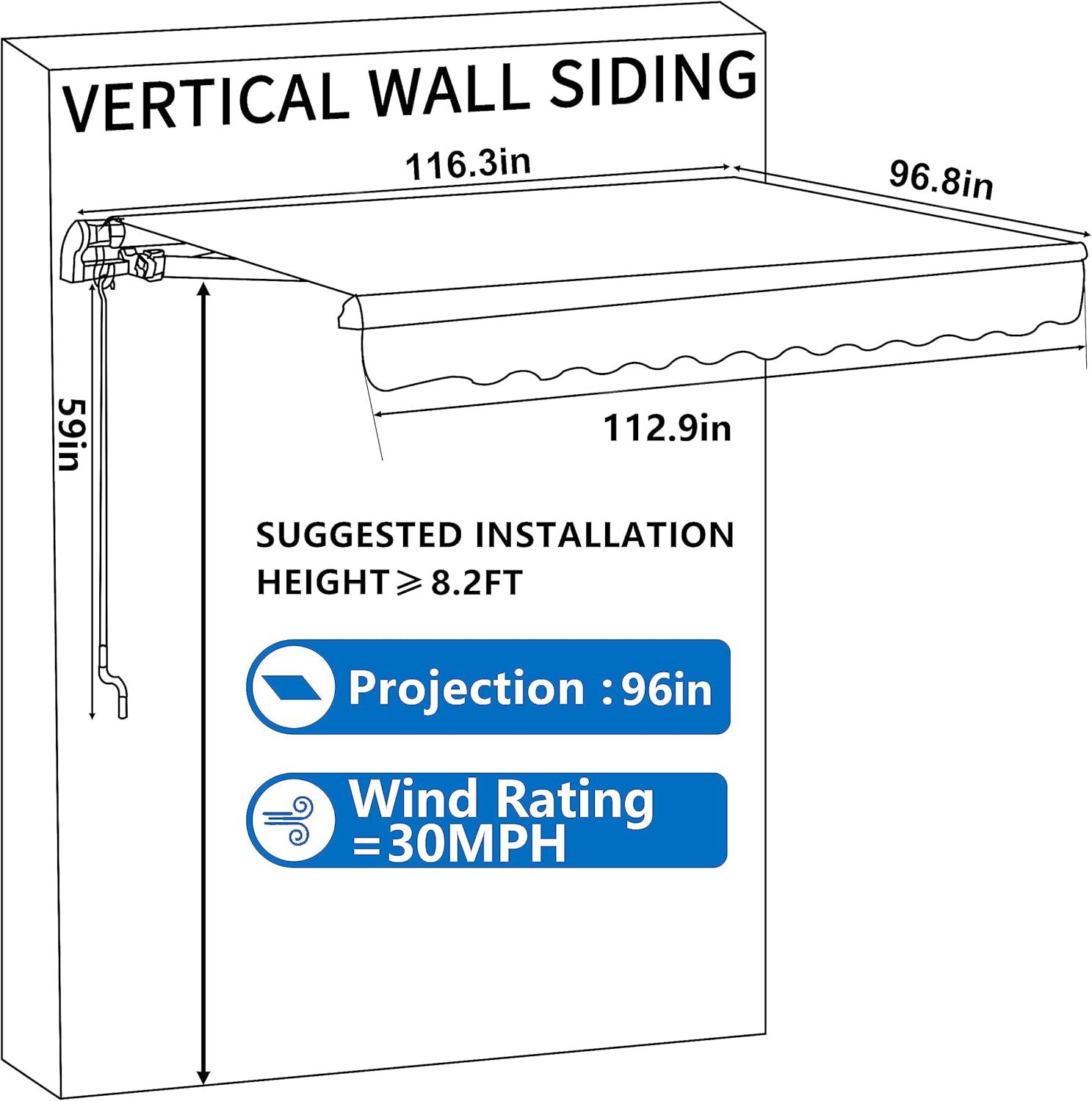 VEIKOU 10' x 8' Retractable Awning, Awnings for Patio w/Adjustable Canopy, Manual Awning Sun Shade Window Door Shelter with Aluminum Frame for Garden, Gray