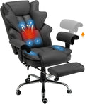 HOMREST Ergonomic Executive Office Chair with 6-Point Vibration & Heat - Reclining Managerial Chair with Adjustable Footrest and Armrests,Big and Tall Leather Home Office Desk Chairs(Black)