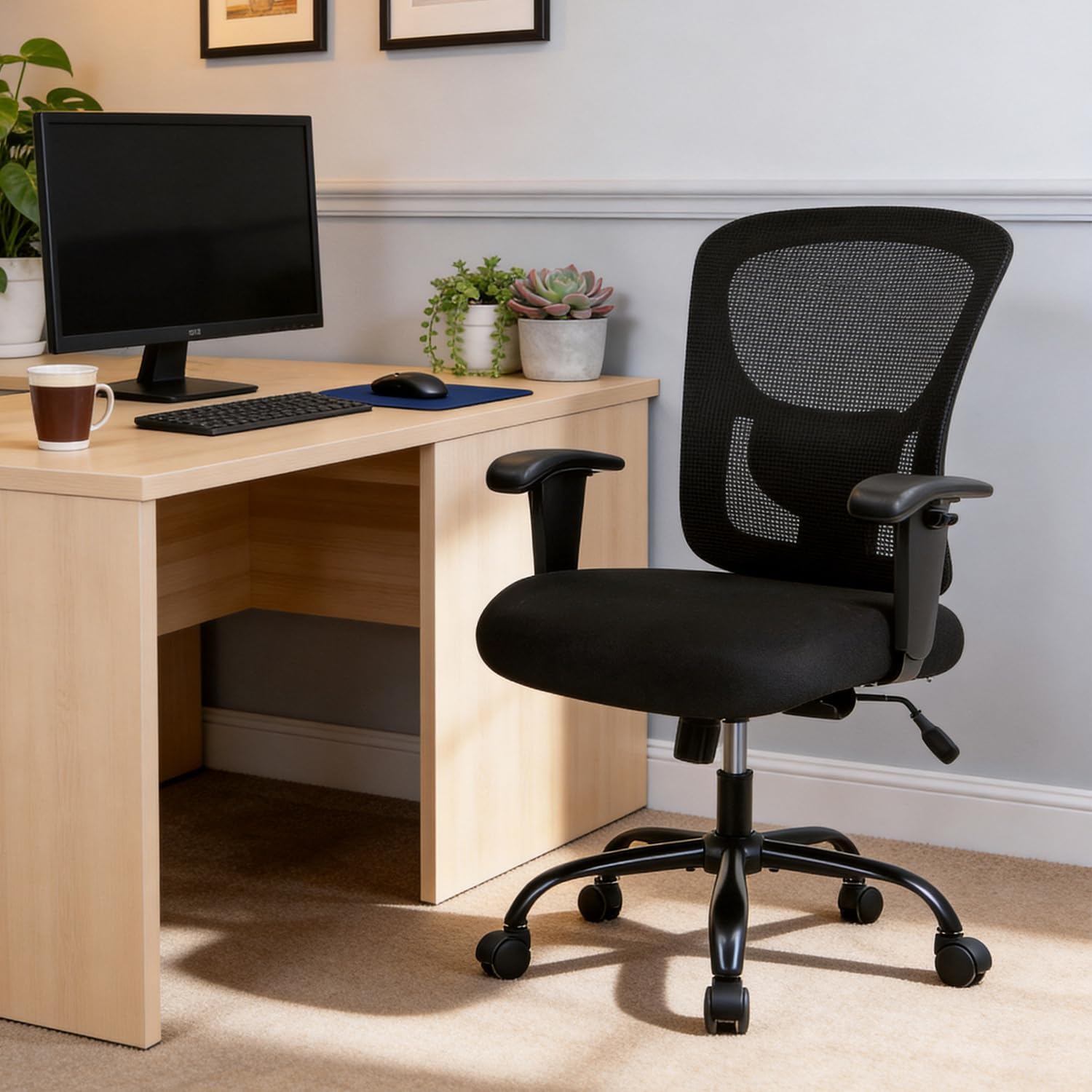 Big and Tall Office Chair 400lbs Wide Seat Desk Chair Computer Chair with Lumbar Support Adjustable Arms Task Rolling Swivel Mesh Executive High Back Ergonomic Chair for Adults Women,Black