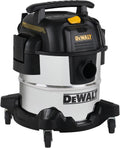 DEWALT DXV05S 5 Gallon Stainless Steel Wet/Dry Vac, 4 Peak HP Shop Vacuums with Attachments, Powerful Suction, 1-7/8' Hose, DXV05S, Silver
