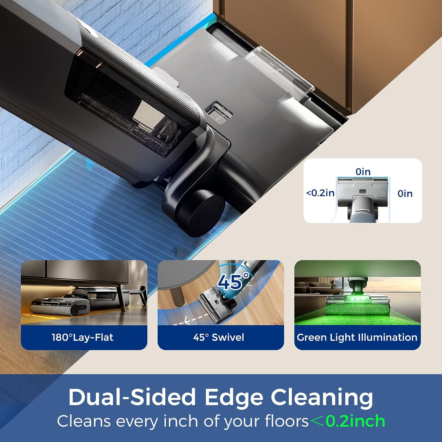 Wet Dry Vacuum Cleaner,Cordless Vacuum Mop Combo with Self-Cleaning,All in one Floor Cleaner Machine for Hard Floor,45kPa Suction 75 Mins Runtime Anti-Tangle,LED Light,180° Lay-Flat,Self Propelled