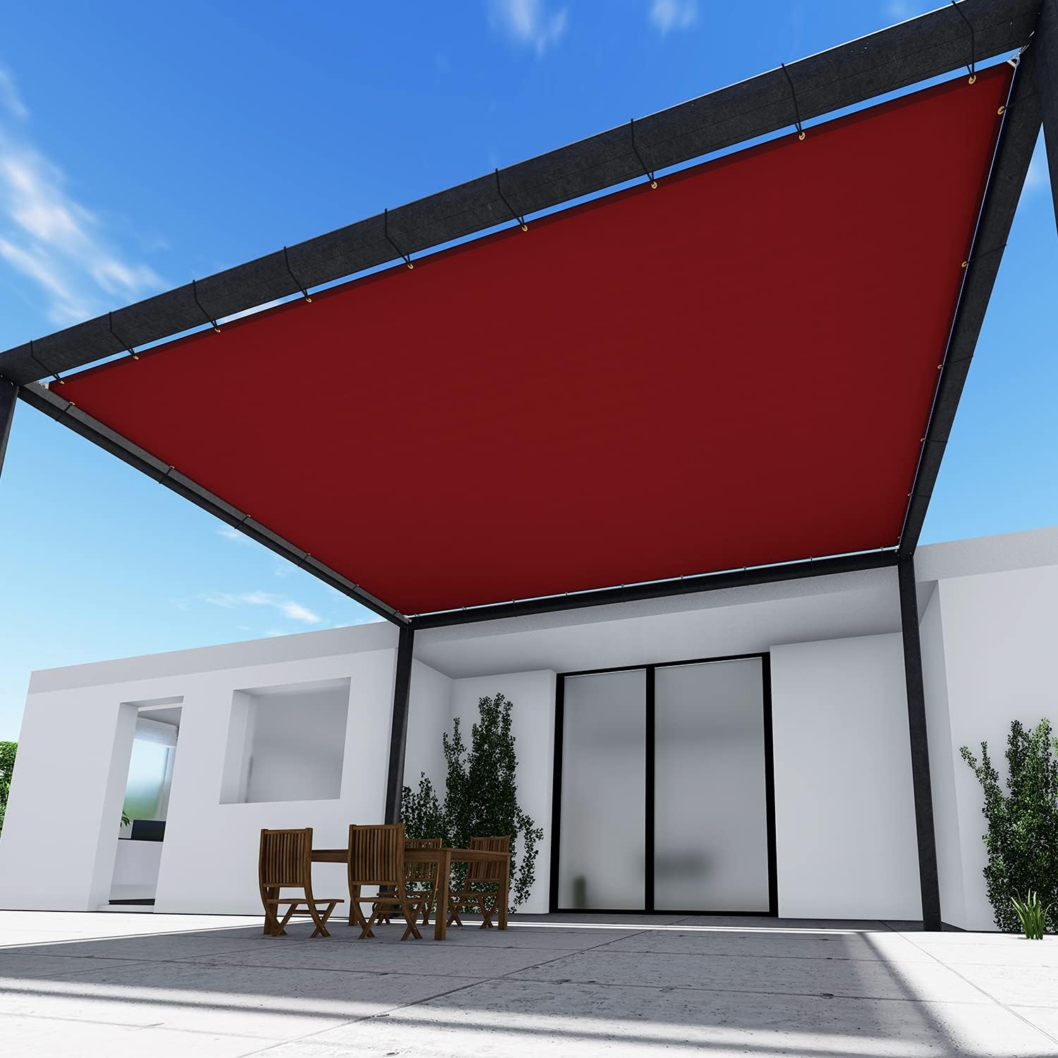 TANG 12' x 40' Waterproof Shade Cloth with Grommets, Sun Shade Sail Rectangle Straight Side, 260 GSM UV Block Fabric Patio Canopy for Deck Carport Backyard Pergola Cover, Red