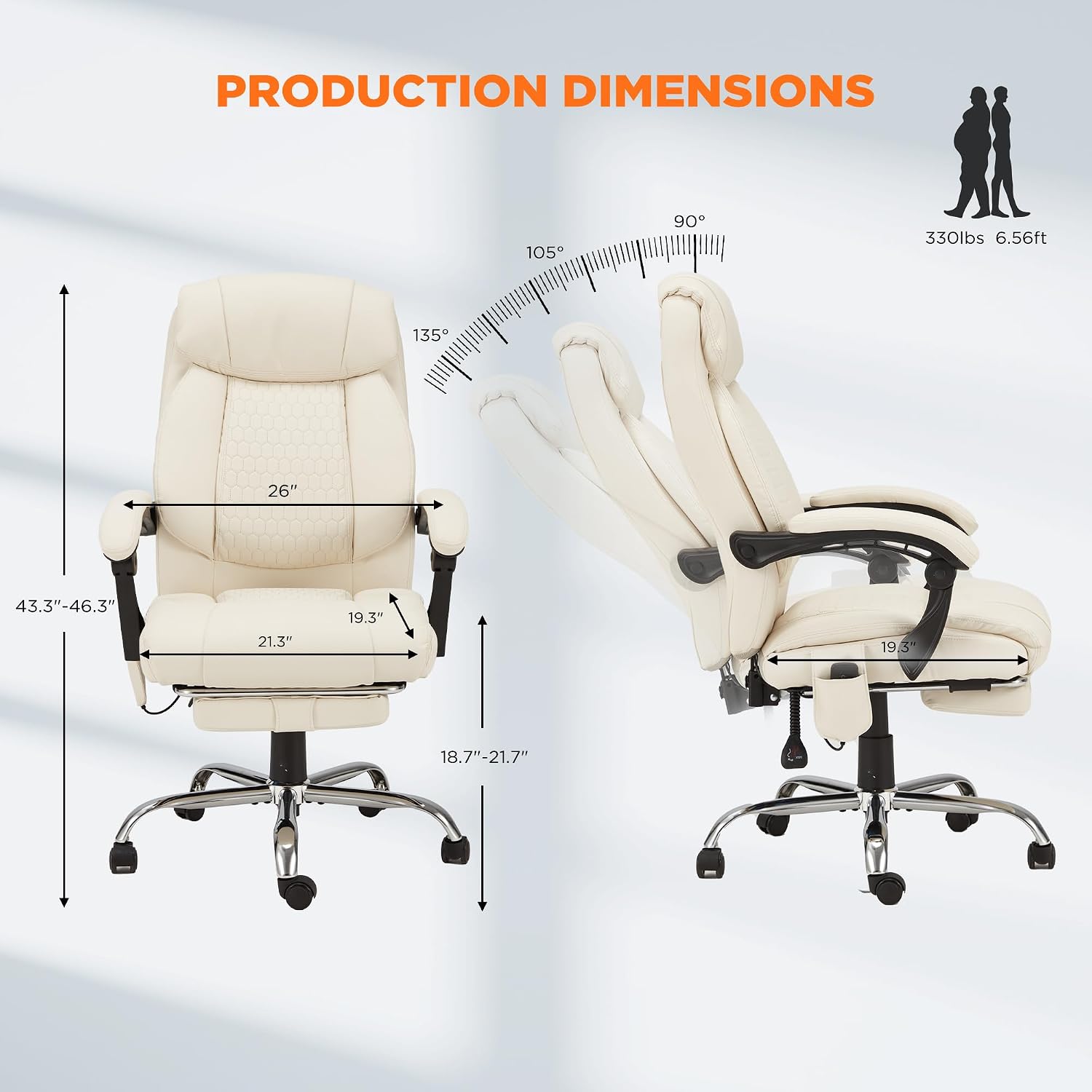 HOMREST 4-Point Massage Office Chair with Heating and Footrest, Reclining Executive Leather Desk Chair, Ergonomic Heated Managerial Chair for Home Office, Beige