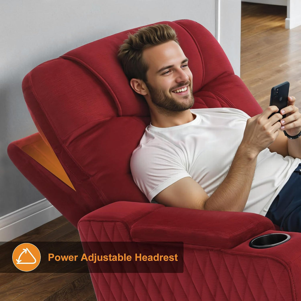 MCombo Zero Gravity Oversized Power Recliner Chair for Adults with Power Headrest & LED Light, Fabric Recliner Chair for Living Room & Home Theater, USB & Type C Port, Armrest Storage HTS401