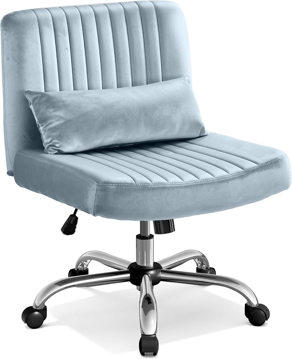 Criss Cross Office Chair with Wheels, Velvet Cross Legged Desk Chair for Bedroom, Armless Computer Chair, Modern Vanity Chair, Festival for Adults, Velvet Dusk Blue