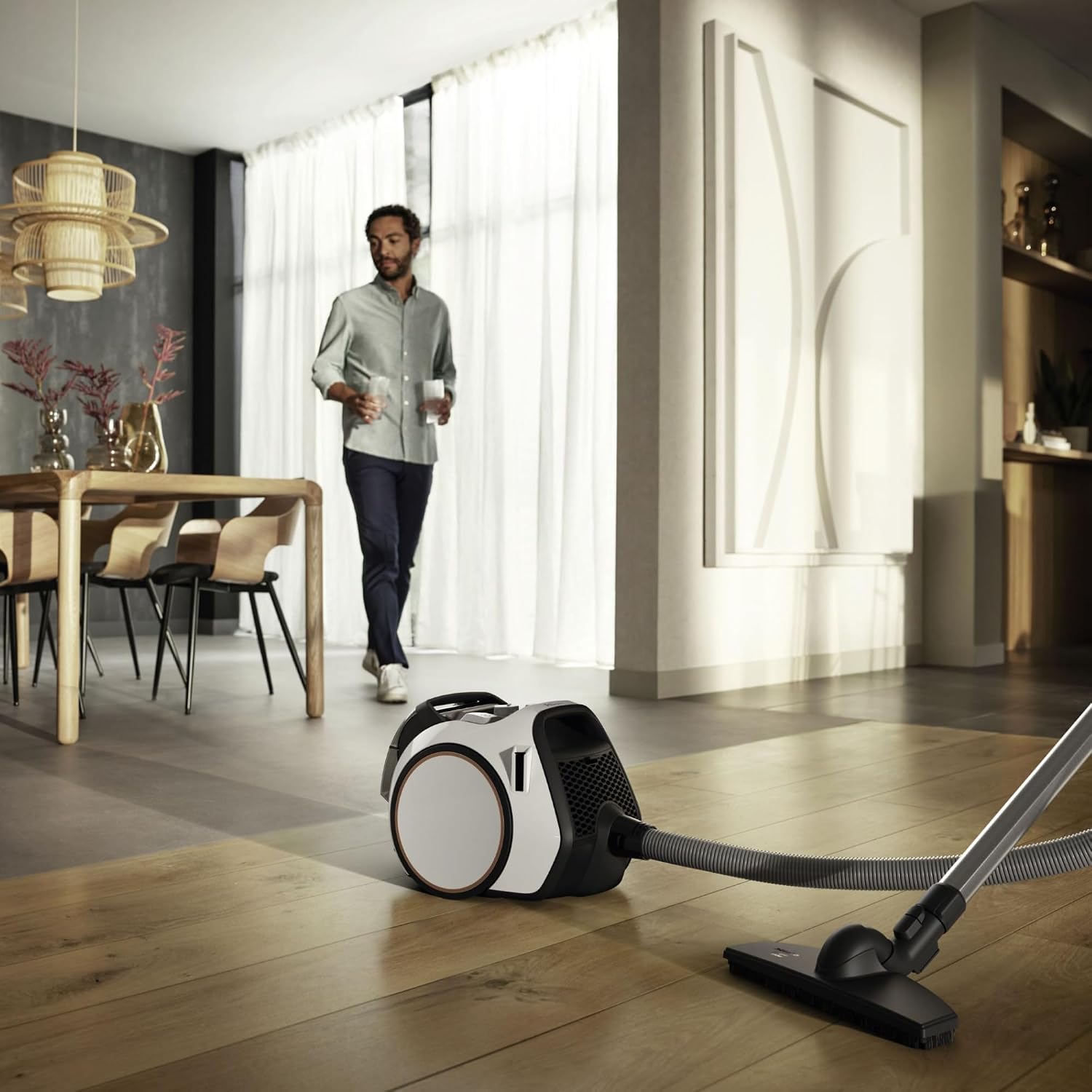 Miele Boost CX1 Parquet - Bagless Canister Vacuum Cleaner, Lightweight, Compact and Corded with Vortex Technology and HEPA AirClean Filter, in White/Rose