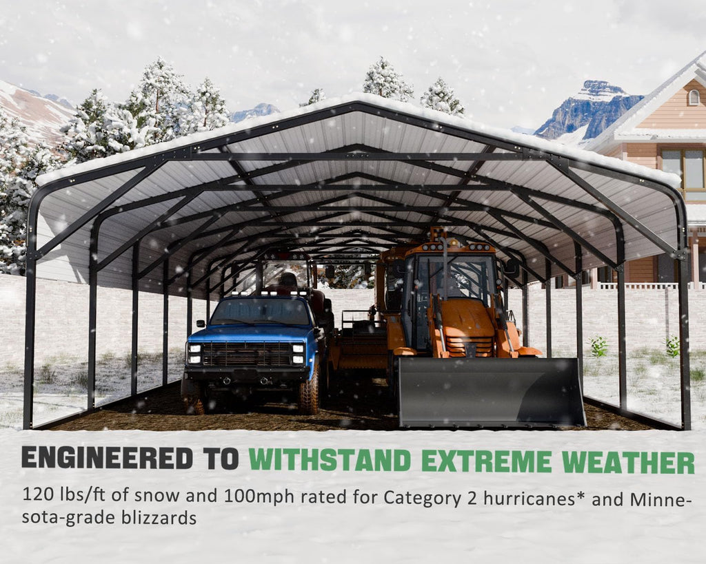 20x52 FT Ultra-Long Industrial Carport Kit, All-Weather Steel Garage for Class A RVs,Farm Equipment, 120lbs/Sq.Ft Snow Wind Resistant Carports Modular Canopy with Anti-Snow Roof Auger Anchoring System