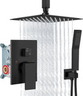 Aolemi Ceiling Mount Rain Shower Head & Handheld Spray with Robust Valve & Trim Kit - Matte Black, 8 Inch Head