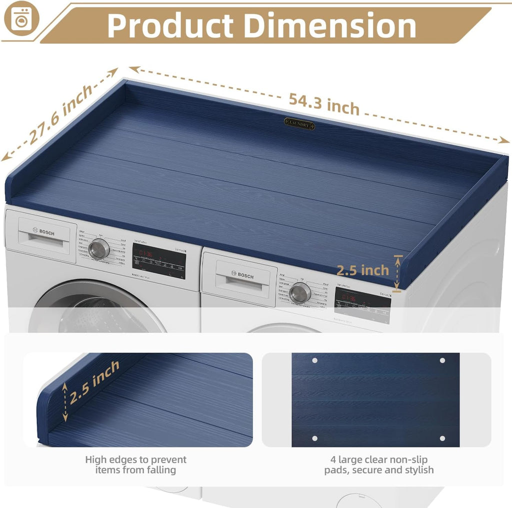 No-Installation HDPE Washer Dryer Countertop, Washer and Dryer Topper Covers for The Top, Laundry Countertop Laundry Room Organization No Water Leakage Navy Blue