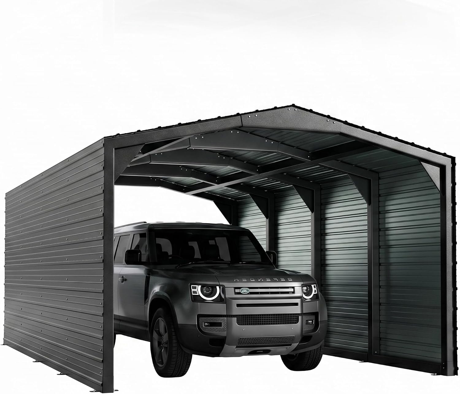 Metal Carport 12x20ft Heavy-Duty 2-Sided Enclosure | Military-Grade Reinforced Garage Kits with Steel Roof & Hurricane | 100lbs/Sq.Ft Snow/RV/Camper/Truck/Tractor Shelter