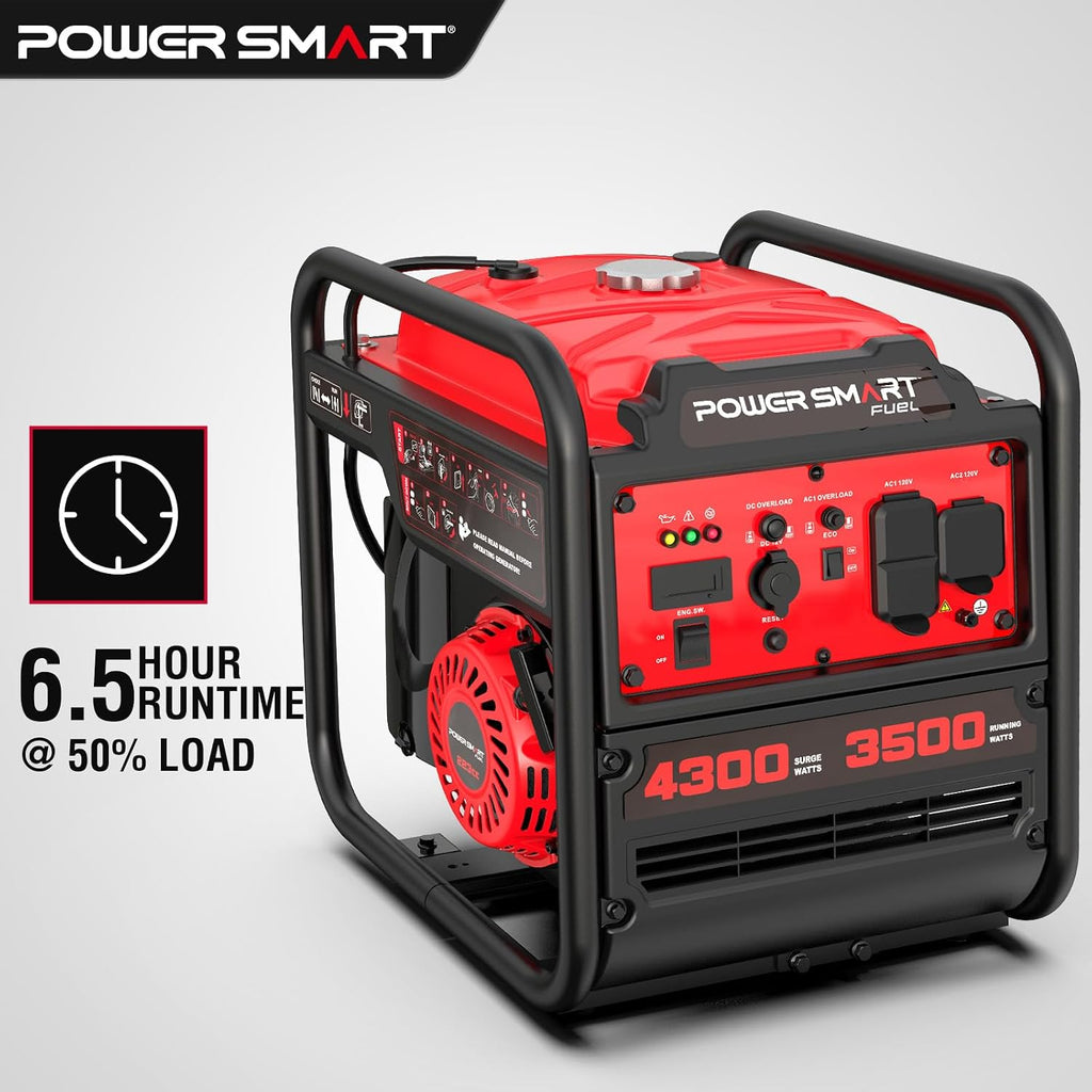 PowerSmart 4300W Portable Inverter Generator, 3500W Rated, 223cc 4-Stroke Gas Powered Engine, Pure Sine Wave for Sensitive Electronics, RV Ready with 30A Outlet, Home Backup, Camping, Emergency