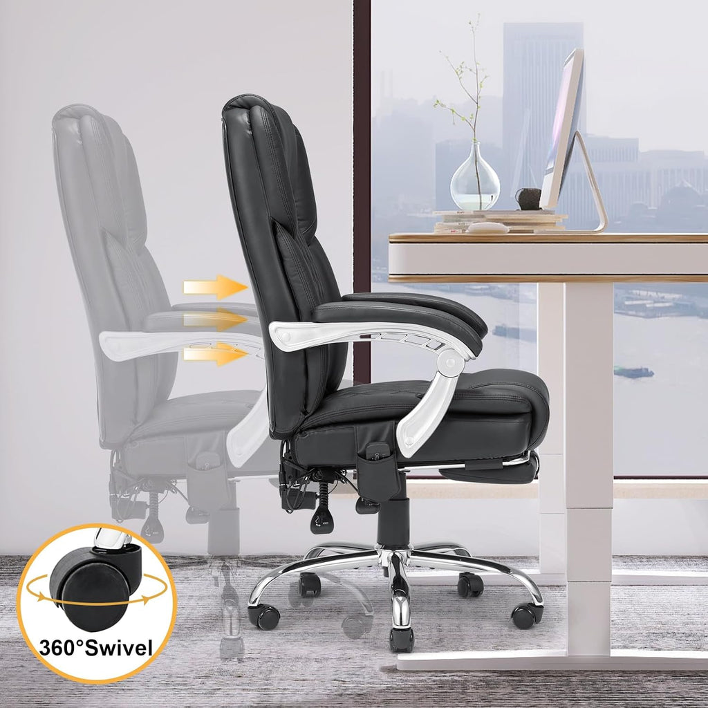 HOMREST 6-Point Massage Office Chair with Lumbar Support, Heated Executive Office Chair with Reclining Backrest, Computer Gaming Chair for Home Office, Black
