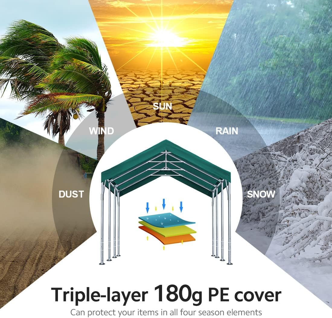 ADVANCE OUTDOOR 12x20 ft Canopy Garage Heavy Duty Carport Car Boat Shelter Party Tent, Adjustable Peak Height from 9.5ft to 11ft, Green