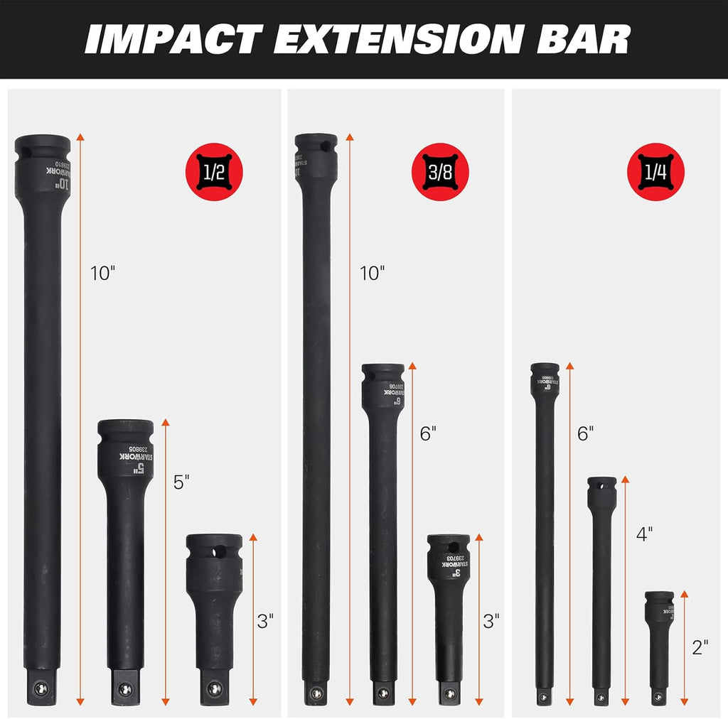 STARWORK TRUE MECHANIC 153-Piece 1/4', 3/8', 1/2' Drive Master Impact Socket Set, Professional, SAE/Metric