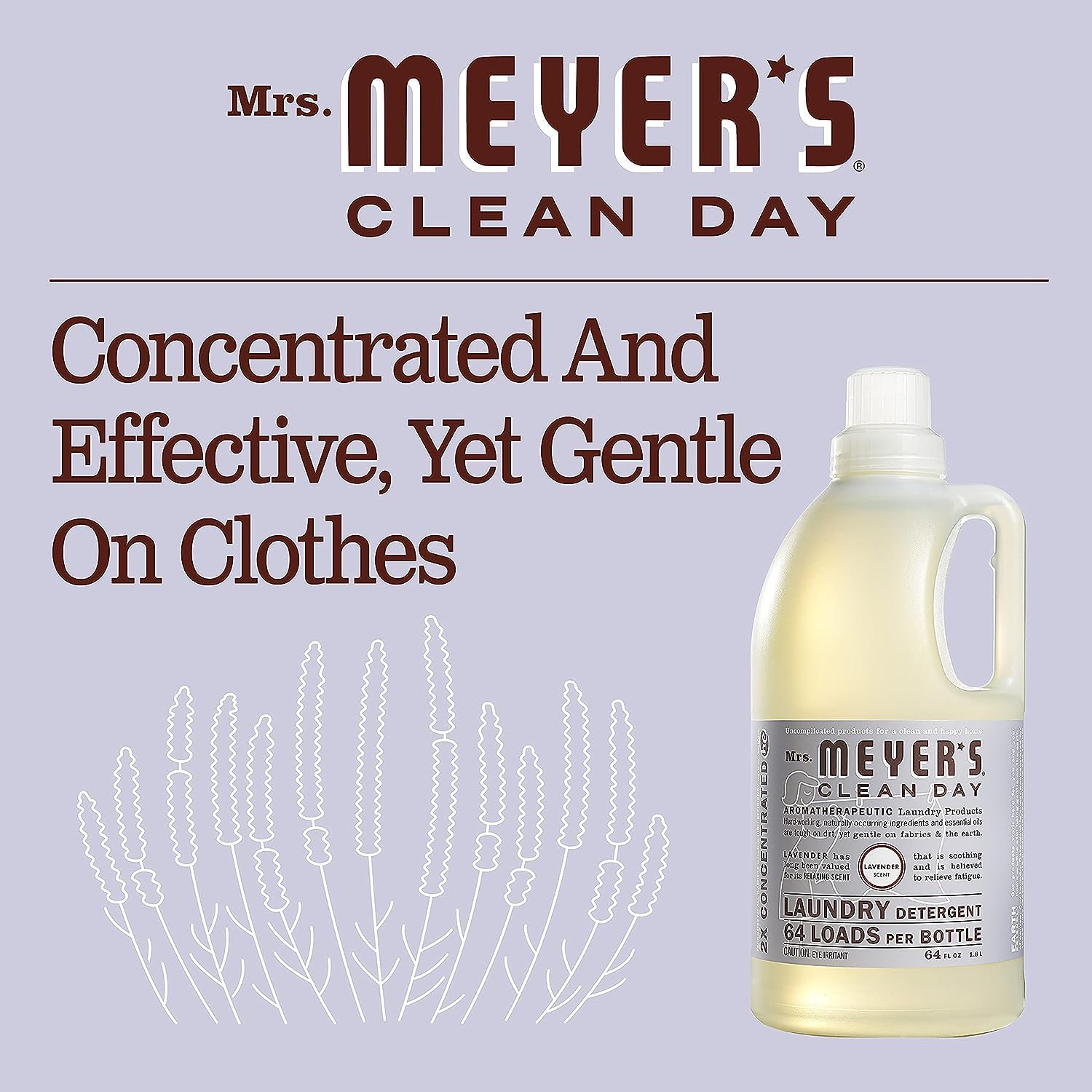 Mrs. Meyer's Clean Day Lavender Laundry Detergent Concentrated Loads Per Bottle 64 Fl Oz (Pack of 6)