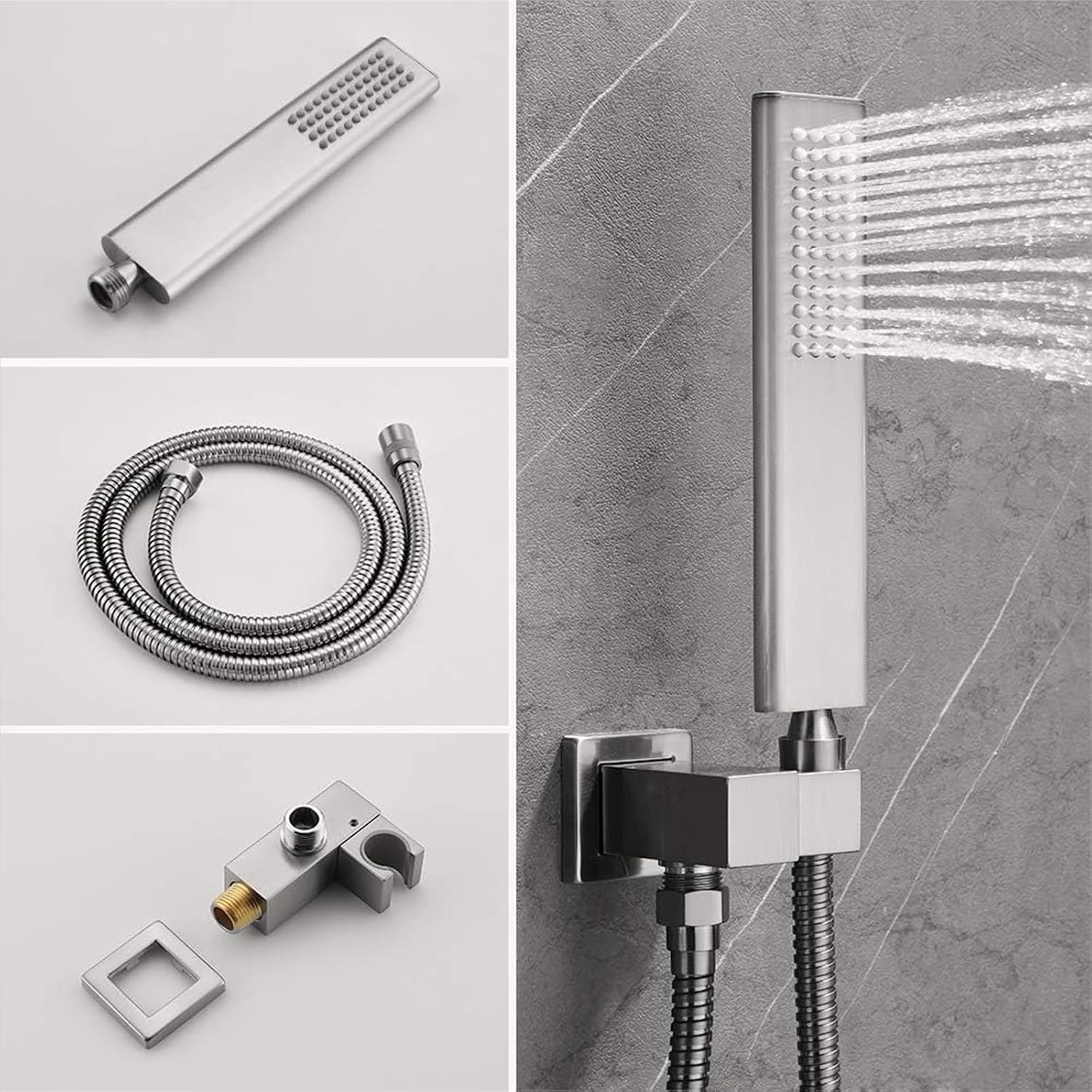 Iriber Thermostatic Shower System Wall Mount with 12 Inch Rainfall Shower Head and Handheld Bathroom Shower Set Contain Shower Faucet Mixer Valve Trim Kit (Valve Included),Brushed Nickel