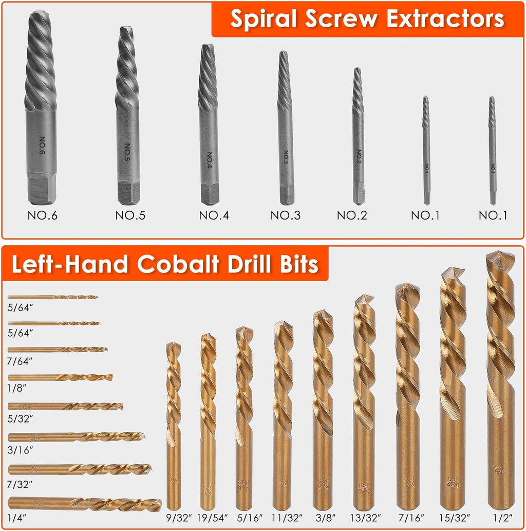 THINKWORK Broken Bolt Extractor Kit, 65 Pieces Easy Out Screw Extractor Set, Lug Nut Removal Tool with Left Hand Drill Bit Set for Removing Damaged, Frozen, Rusted, Rounded-Off Bolts, Nuts & Screws