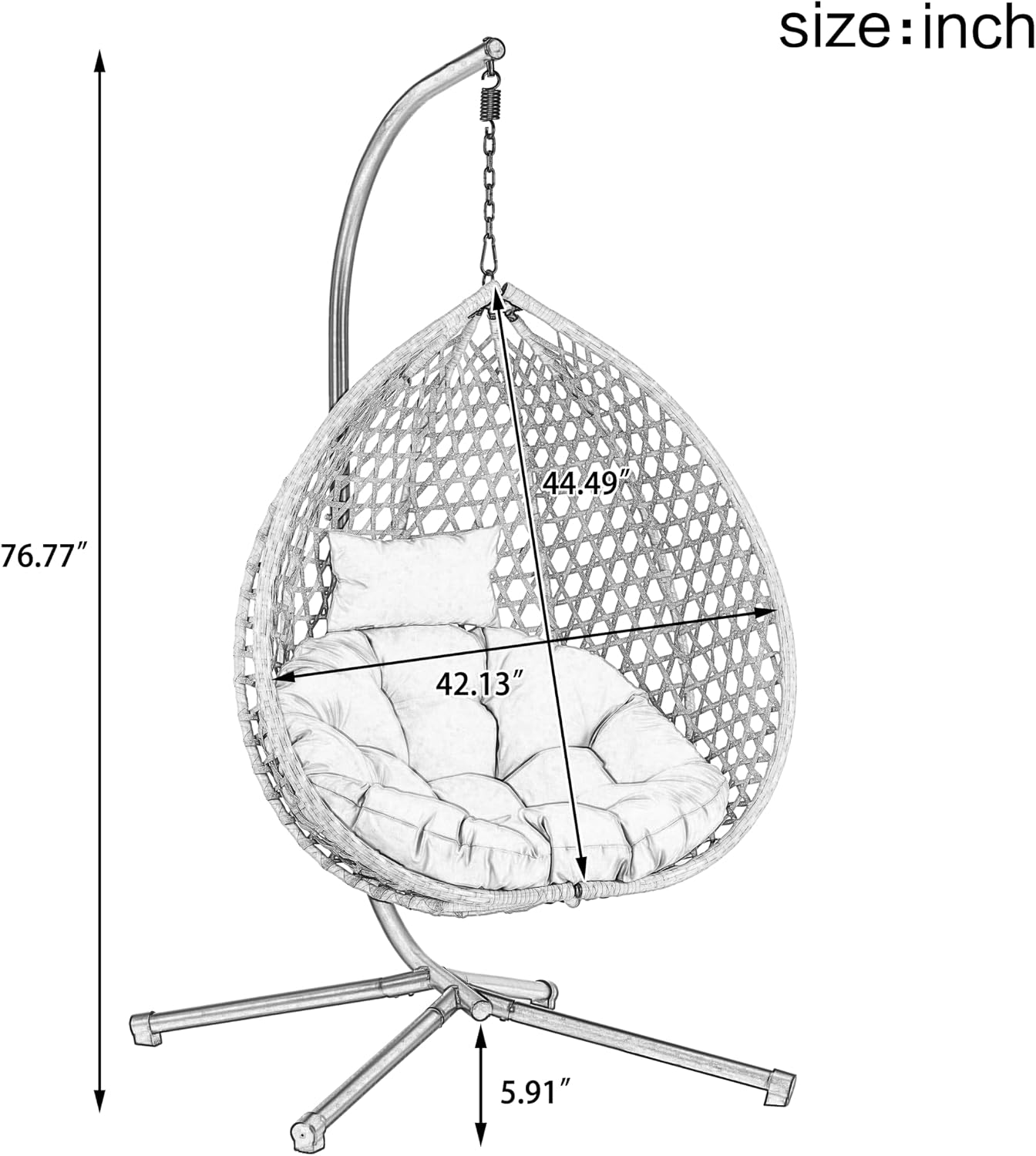 Egg Hanging Chair with Stand, Indoor Outdoor Hammock Egg Chair with Cushion for Patio Bedroom Balconyg Egg Chair (Beige+Beige)