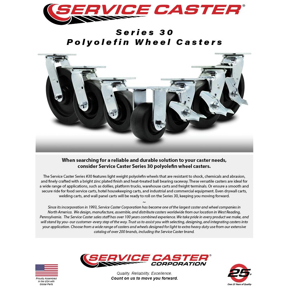 Service Caster Brand Replacement Set for Milwaukee Mobile Workstations and Workbenches Casters-Swivel Top Plate Heavy Duty Casters with 5 Inch Polyolefin Wheels-Includes 2 Swivel with Brakes & 2 Rigid
