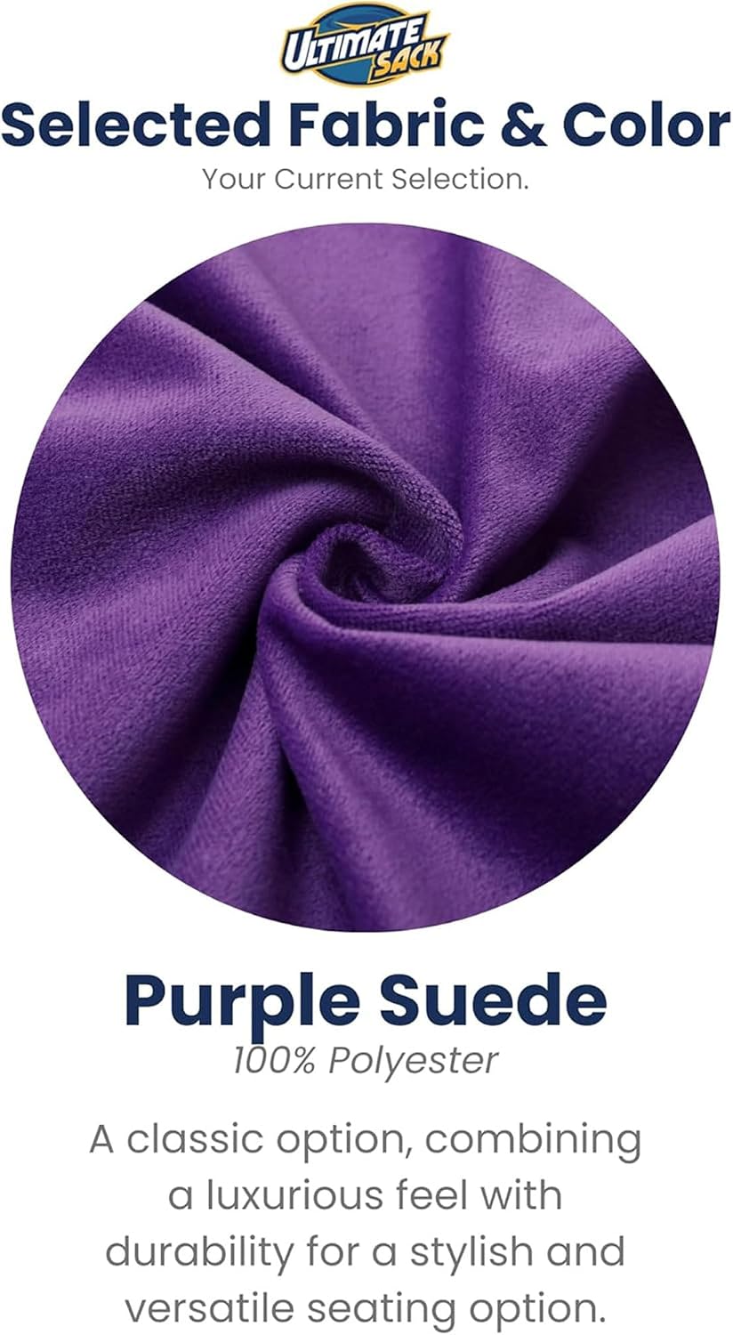 ULTIMATE SACK 3000 3-Foot Bean Bag Chair, Purple Suede Cover – Oversized Foam Lounger, Floor Seat, Small Sofa, or Couch Bed for Living Area, Gaming Room, or Reading Lounge