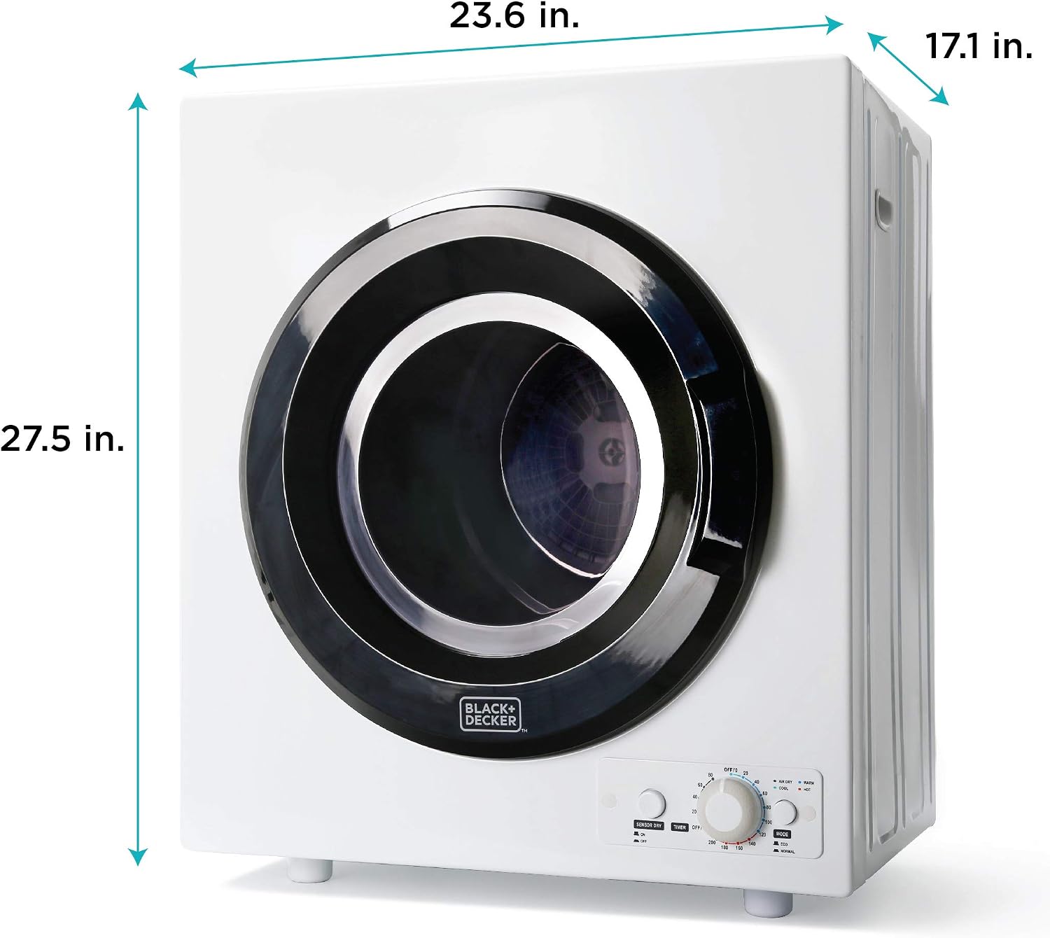 BLACK+DECKER BCED26 Compact Dryer for Standard Wall Outlet, Small, 5 Modes, Load Volume 8.8 lbs., White