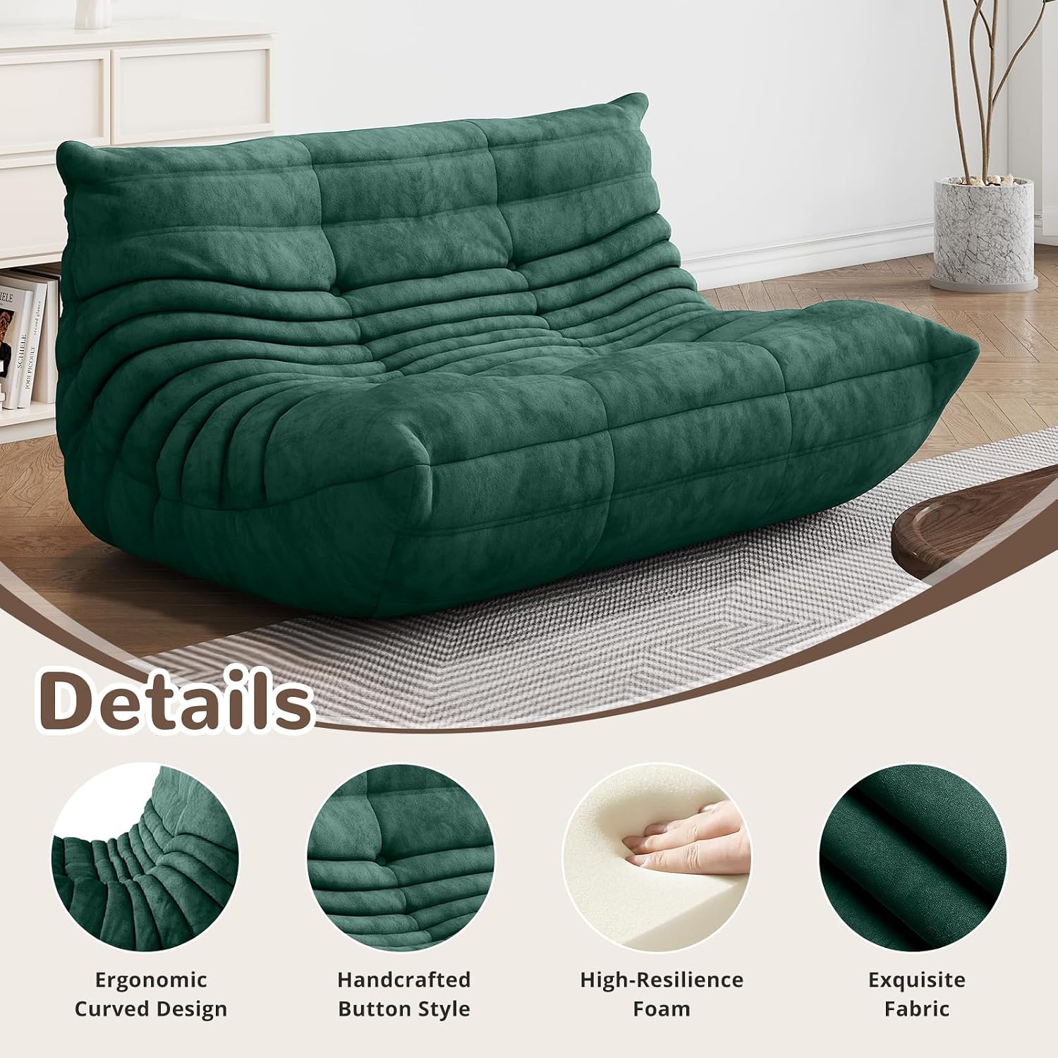 Bean Bag Chair - Corner Sofa, Fireside Chair Bean Bag Sofa Large Bean Bag Chair for Adults,Fireside Floor Couch for Living Room, Bedroom, Gaming (Yellow, Single) (Green, Loveseat)