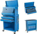 Tool Chest, 8-Drawer Rolling Tool Storage Cabinet with 2 in 1 Detachable Top Tool Box, Liner, Lockable Wheels, Side Hooks, Metal Tool Cart for Garage (8-Drawer Blue)