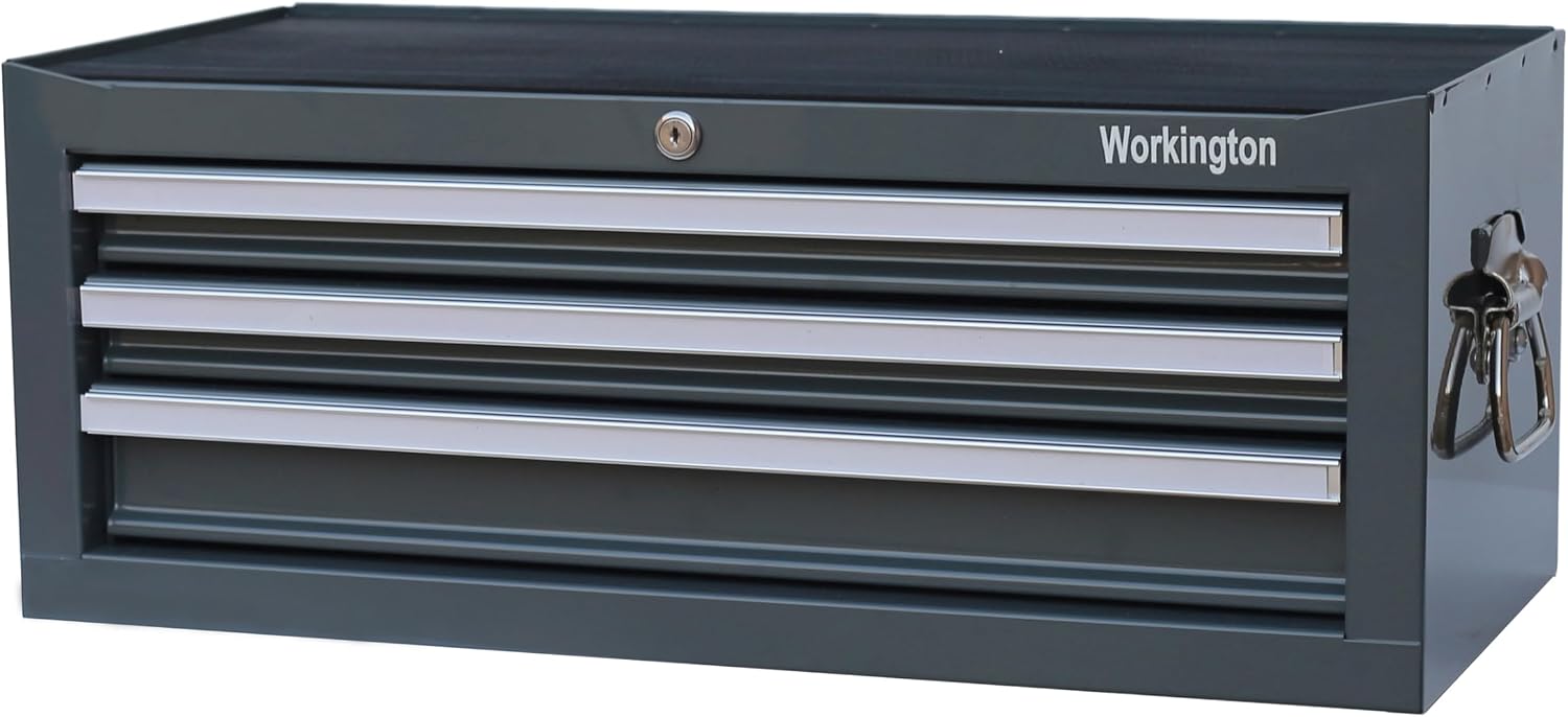 Workington Industrial 3 Drawers Portable Metal Intermediate Box, 26' Middle Tool Chest Cabinet with Ball Bearing Drawer Slides, Steel Tool Storage Box Organizer 4009 Gray