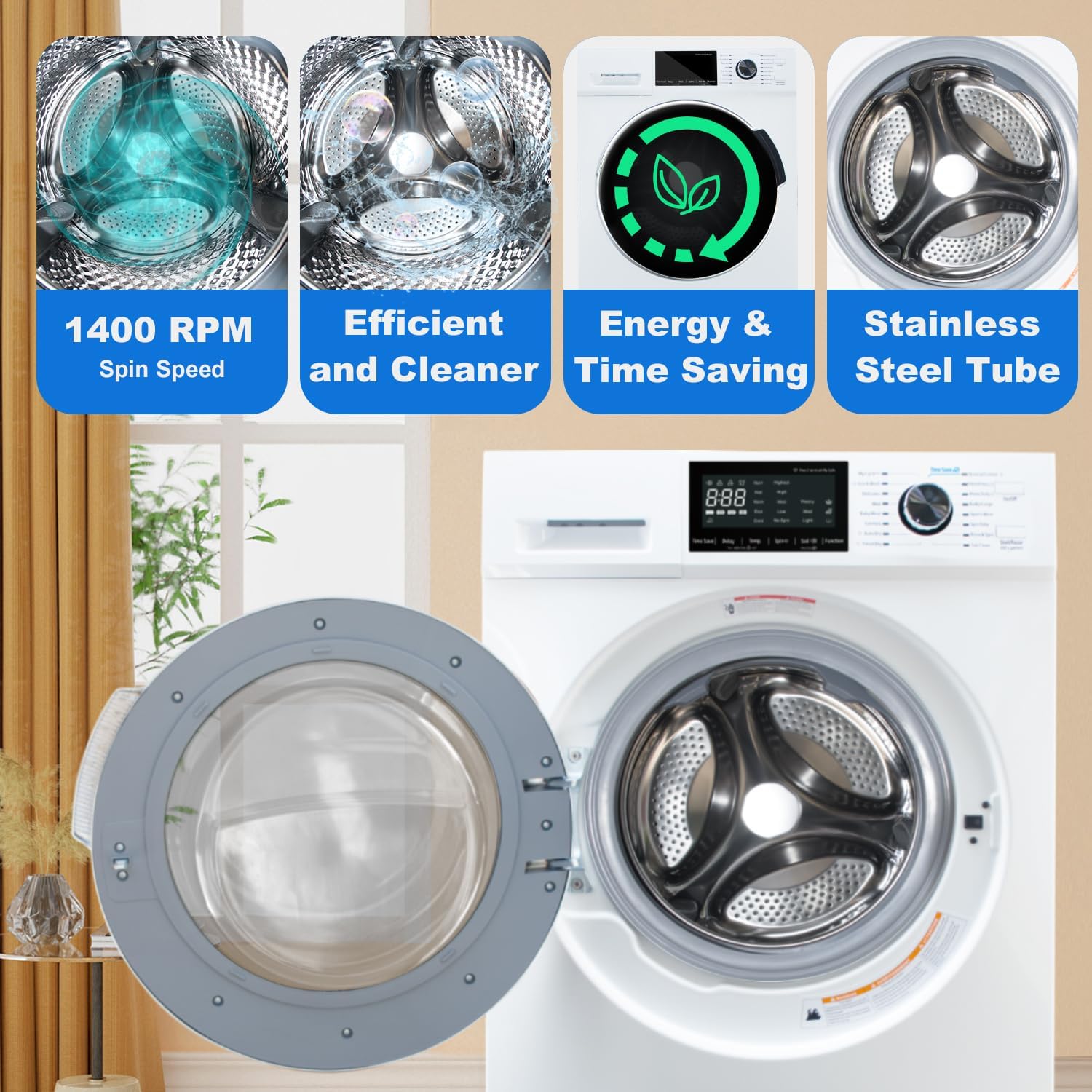 All-In-One Washer Dryer Combo 2.7 cu.ft, 24 inch Ventless 2-In-1 Washing Machine And Dryer Compact For Apartment Dorm RV, 26.7 LBS Load Smart With 16 Laundry Program 1400RPM