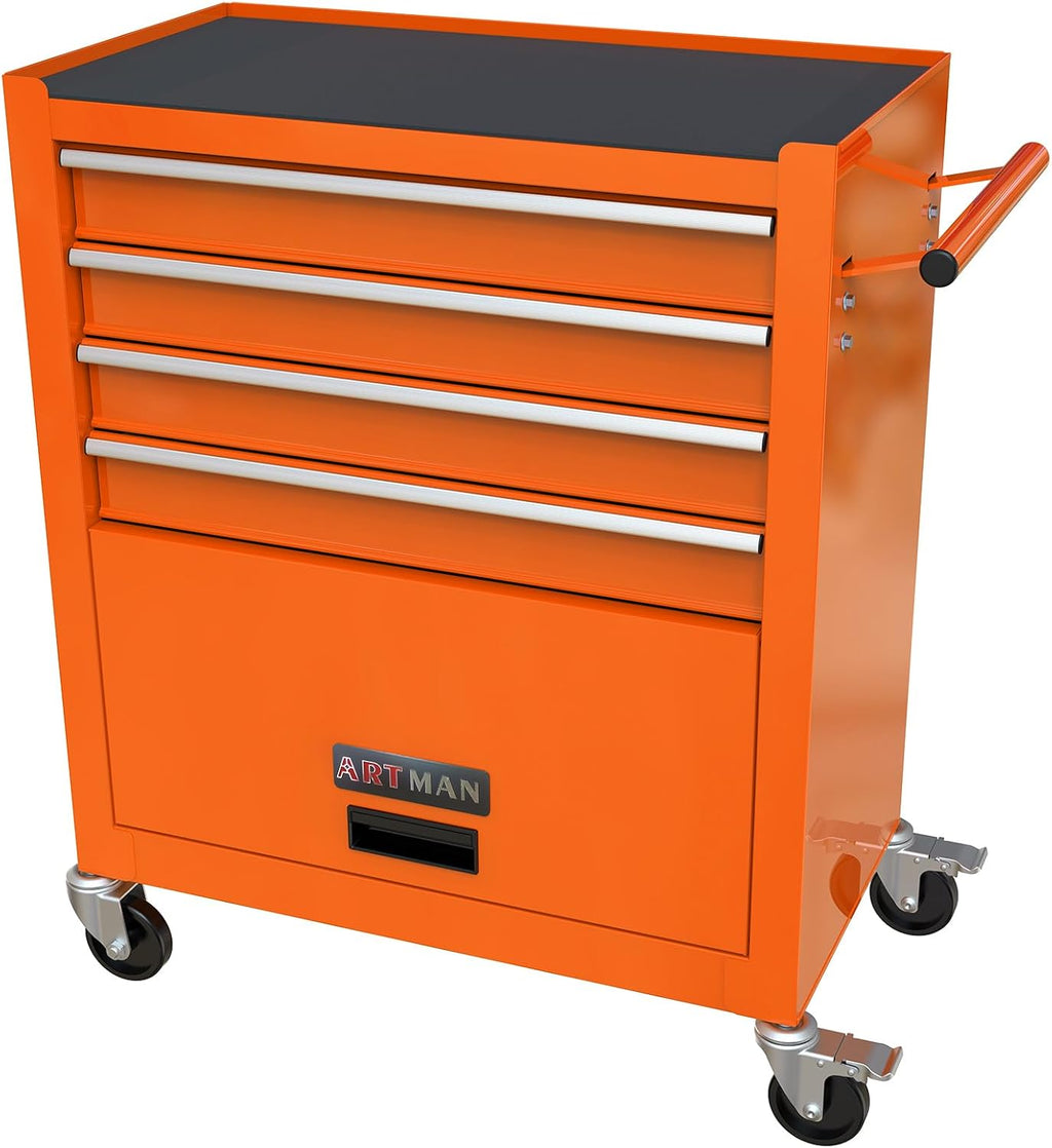 Holaki 4-Drawer Tool Cart on Wheels, Rolling Tool Box Tool Storage,Heavy Duty Utility Industrial Service Cart Organizer Tool Case with Locking System, for Mechanic, Warehouse, Garage,Workshop(Orange)