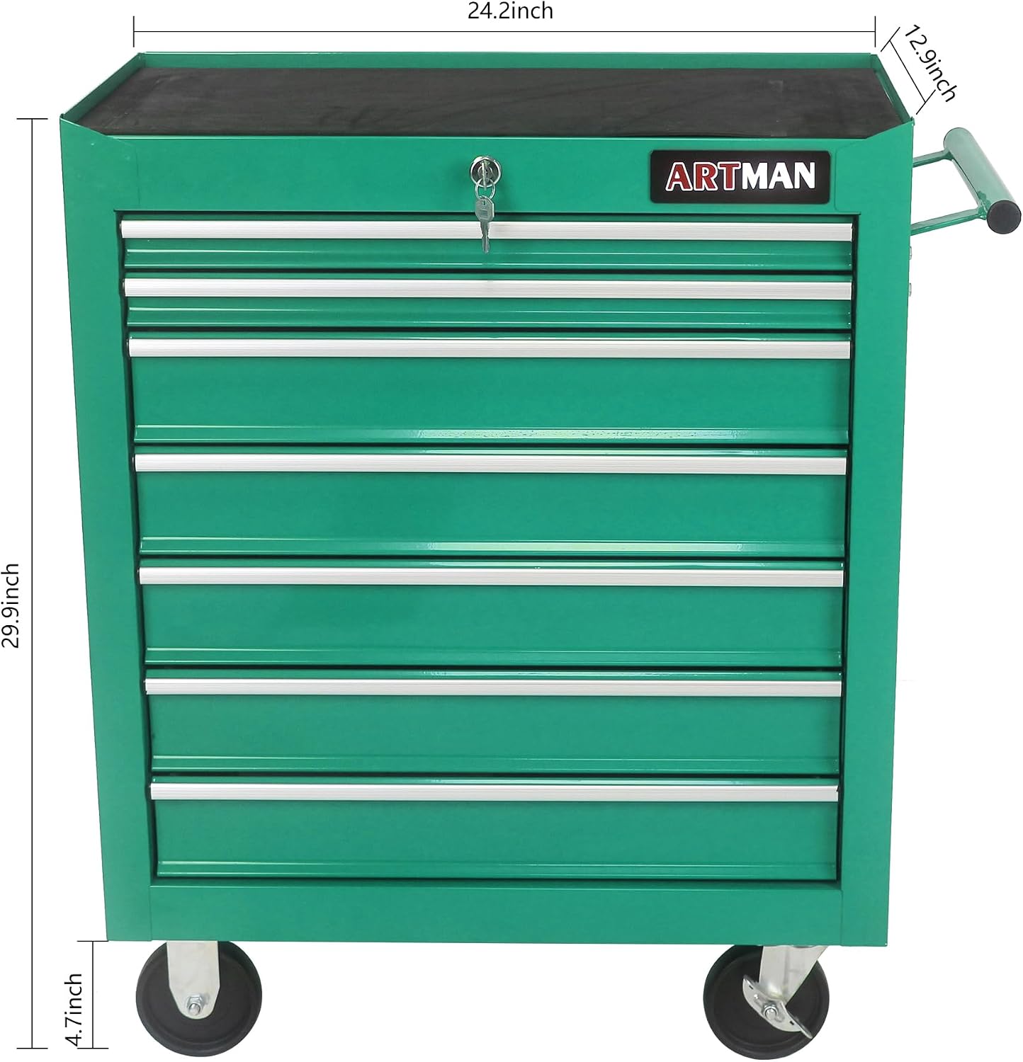 7 Drawer Tool Cart: Multifunctional US General Tool Box on Wheels and Rolling Toolbox (Green)