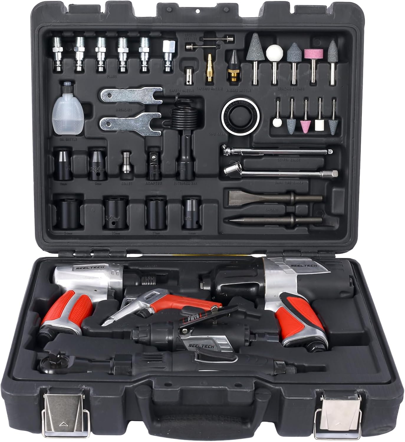 44-Piece Professional Air Tool Accessory Kit) - Craftsman Air Tools, Impact Wrench, Air Ratchet, Die Grinder, Blow Gun, Air Hammer, Dual Air Chuck, Tire Gauge, etc (Red)