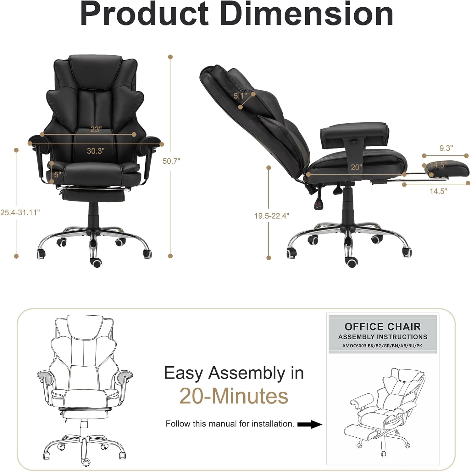 Ergonomic Office Chair with Heated Massage Function, Executive Computer Desk Chair, Adjustable Massage Seating (Black)
