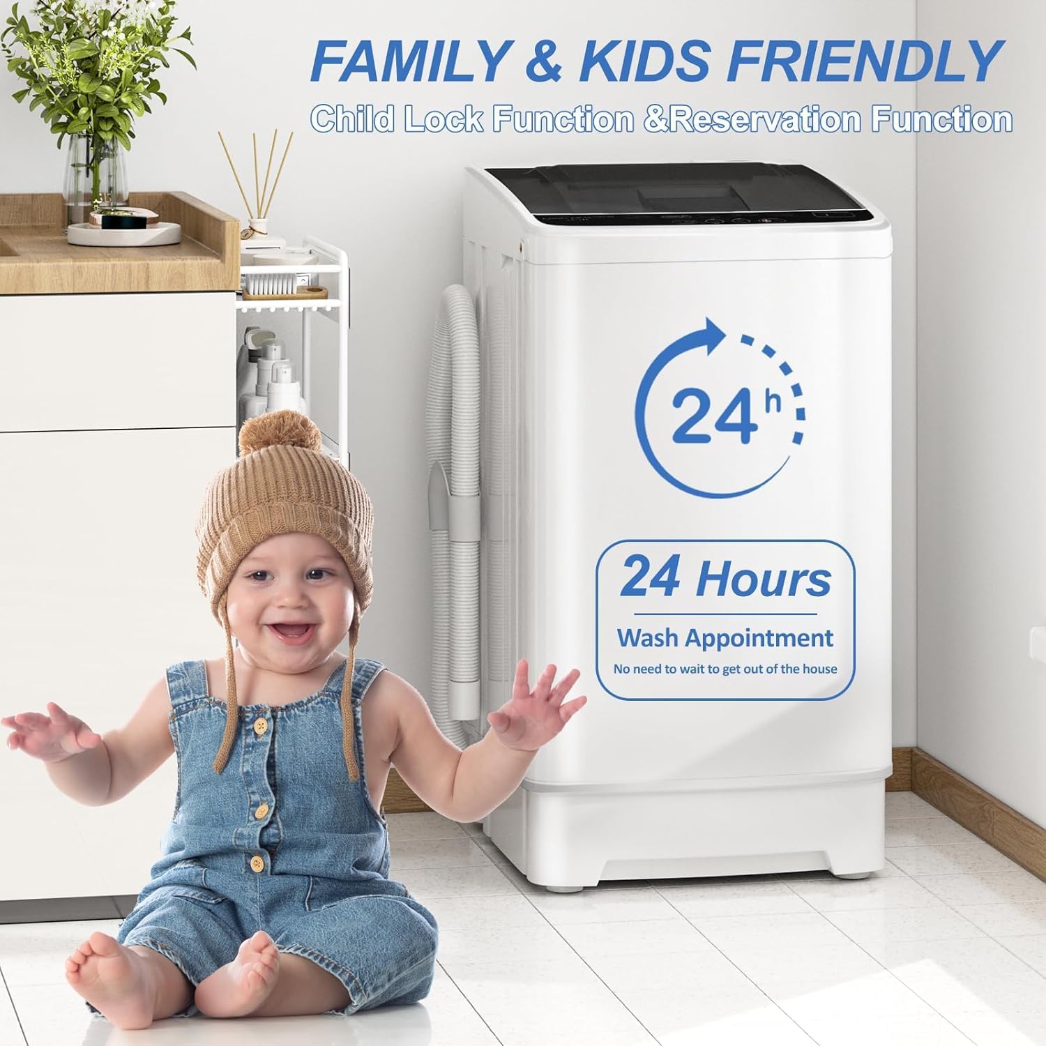 Erivess 1.9 Cu Ft Compact Washing Machine, 15 lbs Portable Washing Machine with 8 Wash Programs, Compact Laundry Washer for Homes & Apartments, Dorm, Small Spaces