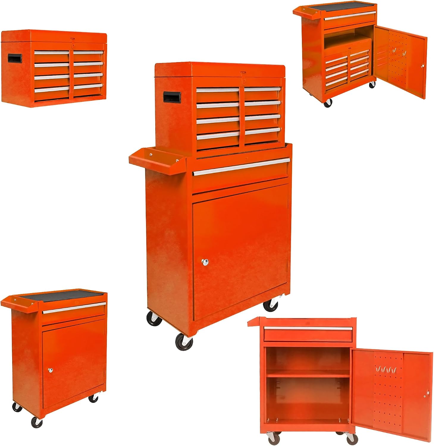 5 Drawers, Portable Rolling Box On Wheels, High Capacity Tool Chest Organizer for Garage, Workshop, Home Crafts Use Orange, Large