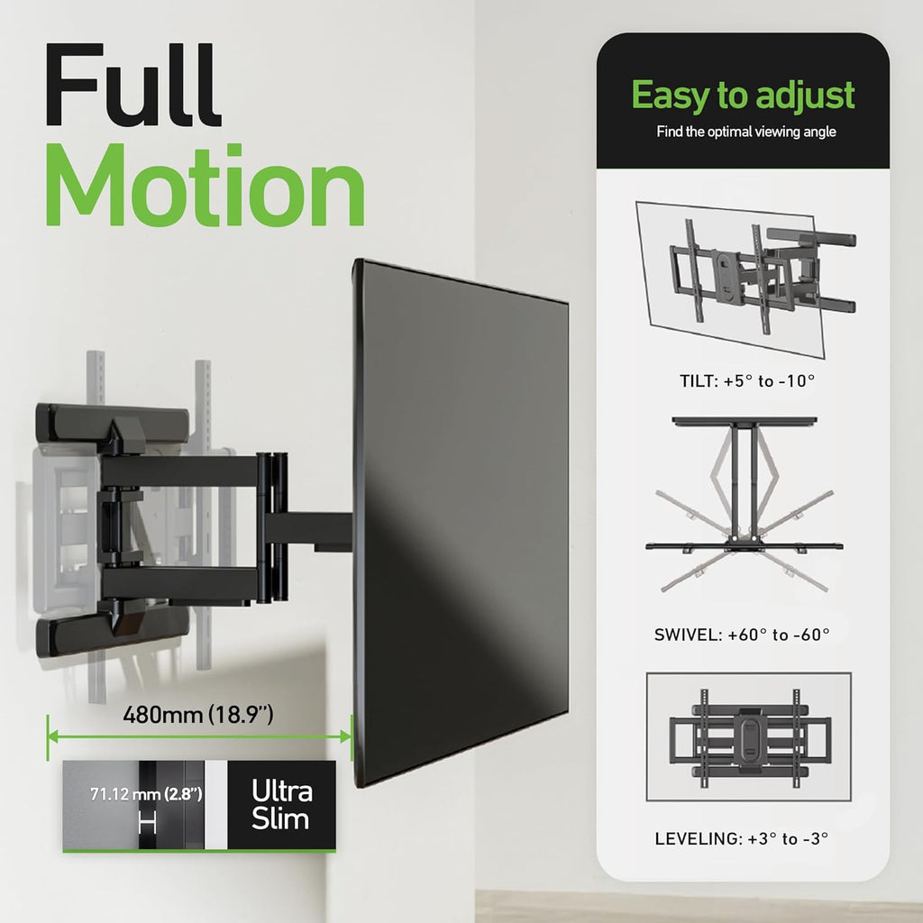 Heavy Duty Dual Arm Articulating TV Wall Mount Bracket for Samsung The Frame 2024 (LS03D) QN55LS03D 55 Inch TV - Tilt & Swivel with Reduced Glare