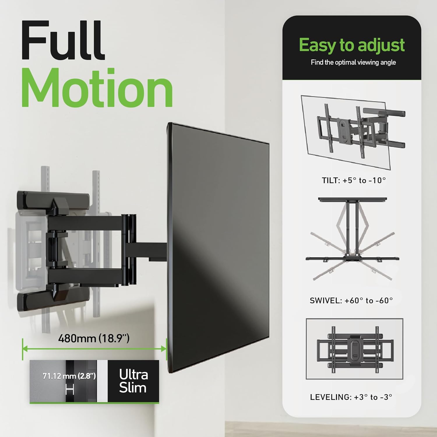 Heavy Duty Dual Arm Articulating TV Wall Mount Bracket for Samsung The Frame 2024 (LS03D) QN55LS03D 55 Inch TV - Tilt & Swivel with Reduced Glare