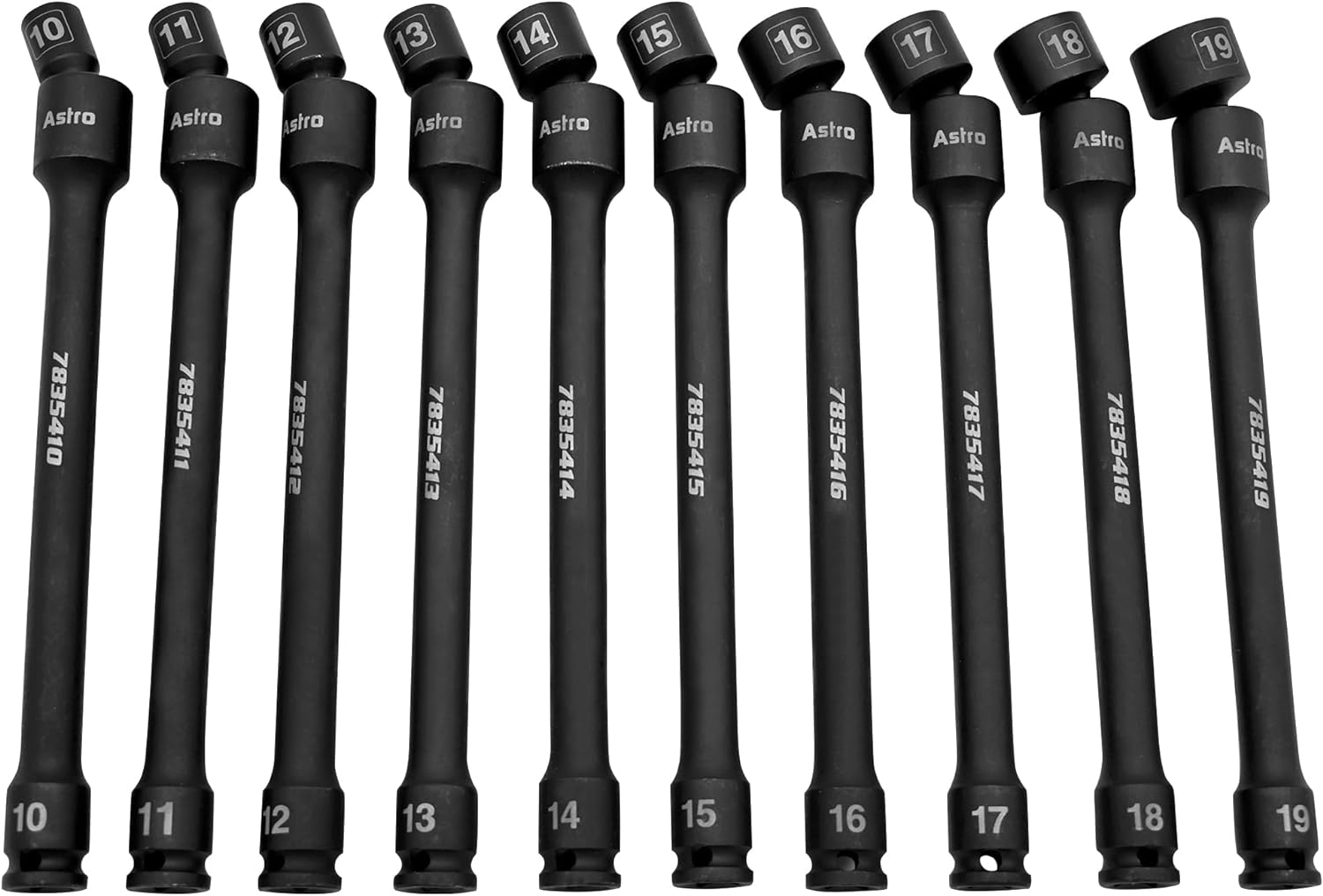 Astro Tools 78354 10-Piece 3/8' Drive 6 Point Pinless Universal Torque-Saver Impact Extension Socket Set - Metric