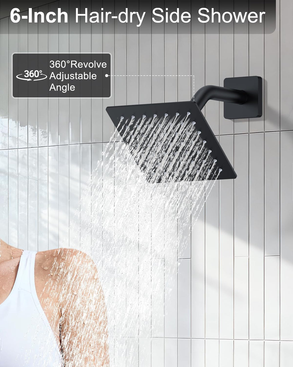KOJOX Matte Black Dual Shower Head System – 11' Ceiling Rainfall + 6' Wall Mount Heads, 6-Mode Handheld Spray, Push-Button Diverter Faucet Set