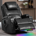 Dual Motor Power Swivel Rocker Recliner Chair with Heat and Massage,Electric Glider Rocking Chairs for Nursery,Theater Seating with LED Lights, USB A/USB C Ports for Living Room (1, Black)