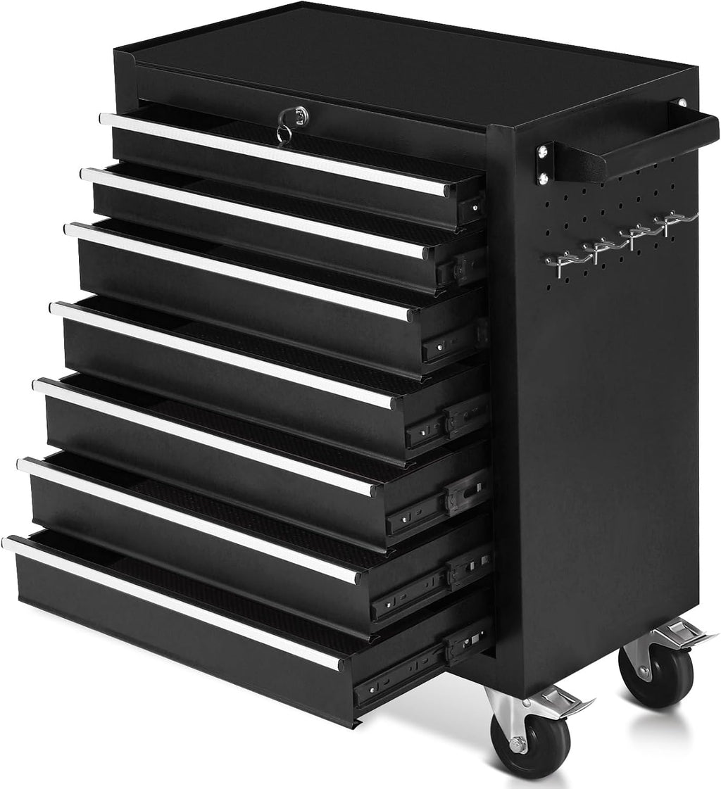 7-Drawer Rolling Tool Chest with Wheels,Tool Cabinet on Wheels with Keyed Locking,Multifunctional Tool Cart on Wheels,Tool Storage Organizer Cabinets for Garage,Warehouse, Repair Shop (Black)