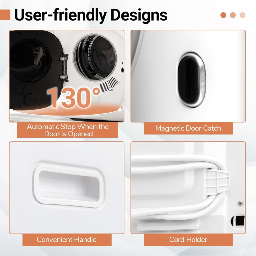 COSTWAY Portable Clothes Dryer, 1.5 cu.ft Compact Drying Machine with Stainless Steel Tub & LED Touch Panel, 800W Electric Laundry Dryer with Intelligent Programs for Apartment, Home, Dorm & RV, White