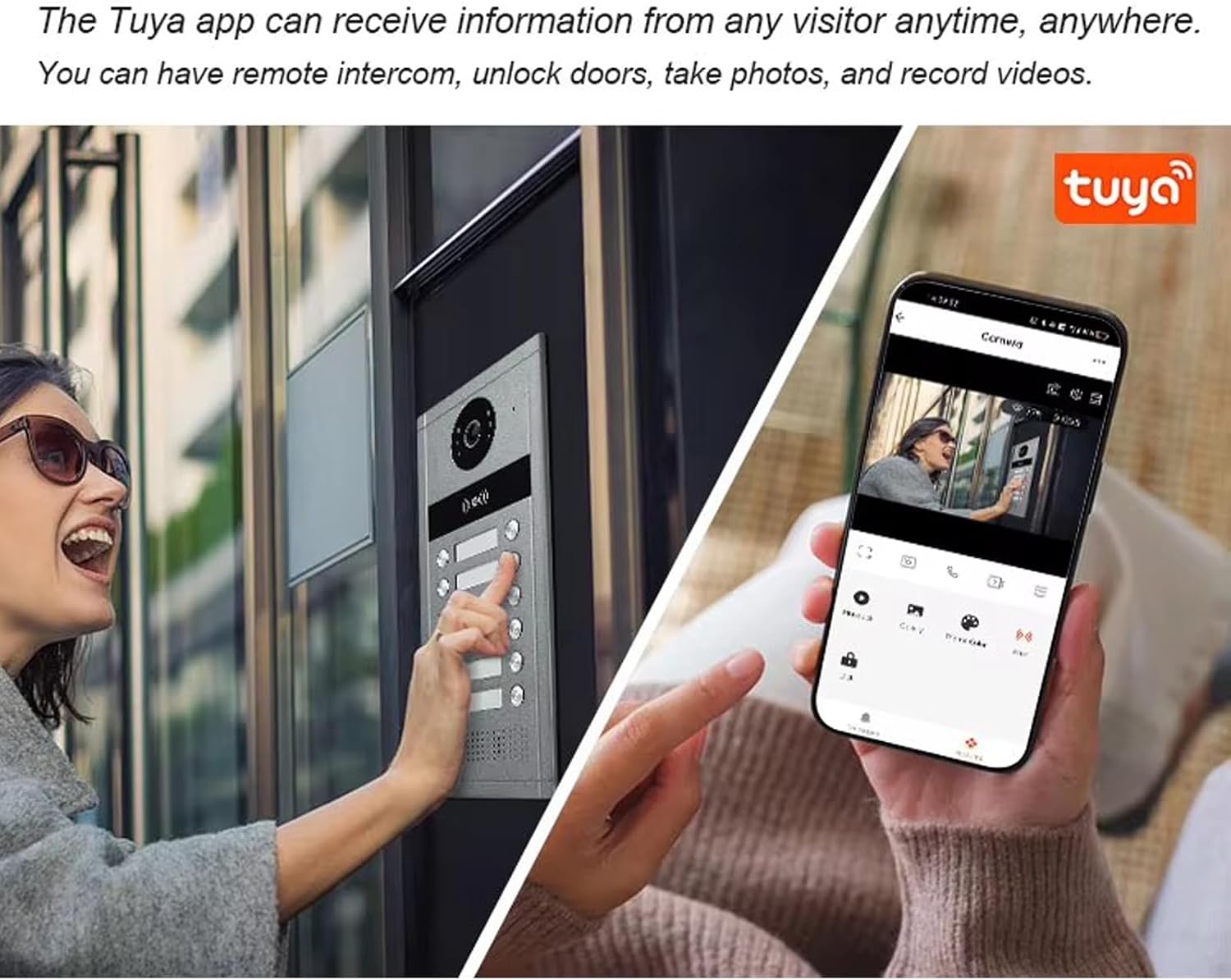 Wired Video Apartment Intercom System,6/12/18/24 Units 7 Inch Monitor 1080P Doorbell Intelligent Doorphone Kit with Motion Detection,Anti-Tamper Alarm,3 in 1 Unlock for Flat House,Tuya (12 Monitor)