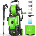 4800 PSI Electric Pressure Washer- 4.0 GPM High Power Washer with 33FT Hose Reel, 4 Spray Tips and Soap Bottle for Car Washing, Fence Cleaning, Patio Maintenance（Upgraded）(Green)