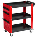 3 Tier Rolling Tool Cart on Wheels, Mechanic Storage Organizer, Rolling Work Cart with Pegboard for Garage, Workshop, Warehouse (Red and Black)